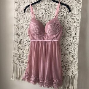 Daisy Fuentes pink baby doll lingerie sz L